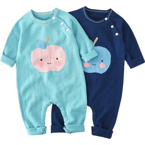 Cotton Soft Unisex Knitted Romper New Born Baby Warm Long Sleeve Romper For Newborn Girl Boy Bebes Apple Pattern New Jumpsuit