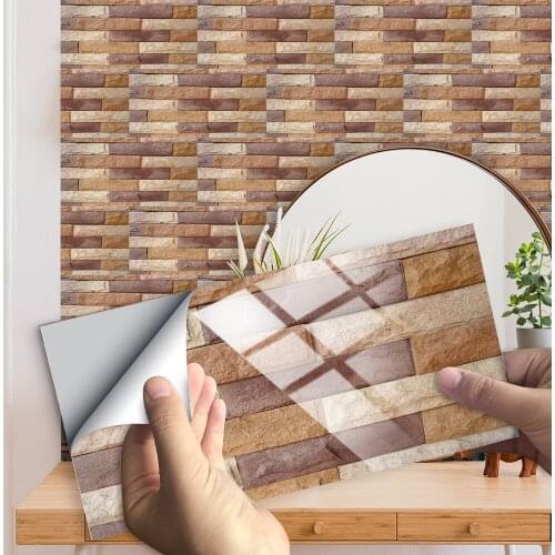 10pcs/Set Rectangle Flat Rock Texture Tiles Wall Sticker Kitchen Oil-proof Washbasin Tables Decor Peel $ Stick PVC Art Wallpaper
