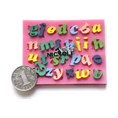 Wholesale Silicone mold RS042 Mini Italics a-z letters shape Decoration Fondant cake mold Alphabet biscuits mold Free shipping