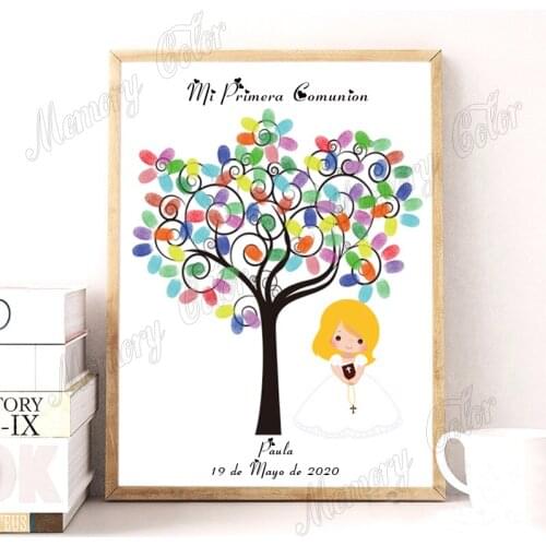 Personalized Theme Name Date Kids First Holy Communion Fingerprint DIY Guestbook For Boys Girls Primera Comunión Party Souvenir