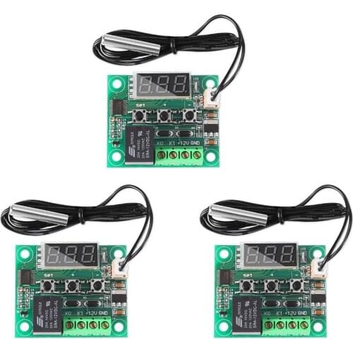 3 Pcs W1209 12V DC Digital Temperature Controller Board with 10A One-Channel Relay and Waterproof Digital Thermostat