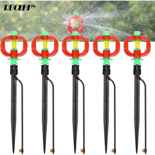 360° Automatic Rotary Sprinklers 1/4'' Hose Barb Valve with Stake Watering Open Land Garden Greenhouse Irrigation Nozzles Spray