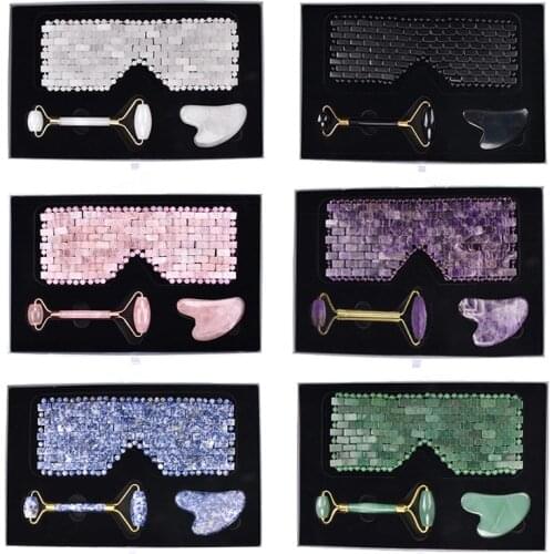 Rose Quartz Gouache Scraper Jade Eye Massager Face Massage Roller Set Natural Gouache Stone Sleep Jade Eye Mask Gua Sha Scraper