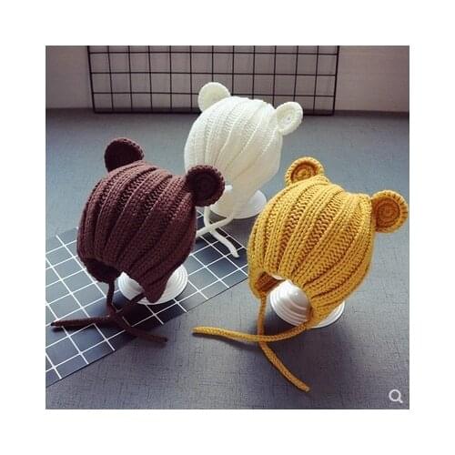 0-3years Baby Hat Autumn Winter Cute Baby Girls Baby Boys Hat Bear Ear Ear Protection Warm Knitted Beanies KF428