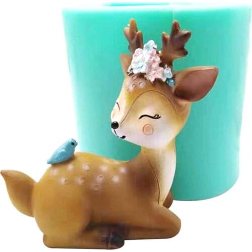 Sika Deer Silicone Mold For Cake Candle Decoration Handmade 3D Animal Chocolate Figures Polymer Silicone Form Concrete