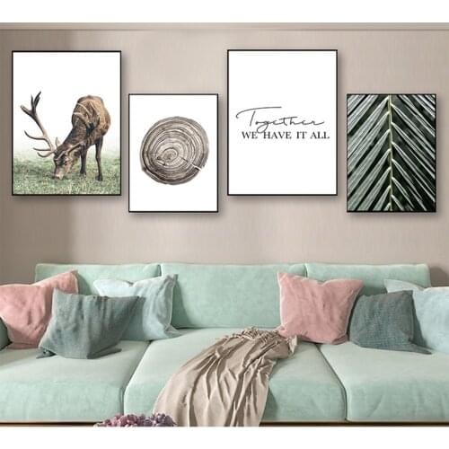 Picture Modern Living Room Decoration Scandinavian Nordic Style Deer Wood Wall Art Canvas Print Painting Decorative