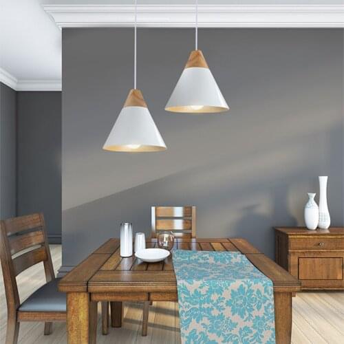 Modern Dining Room Pendant Lights Indoor Bedroom Colorful Pendant Lamps Restaurant Coffee Lighting Iron+Solid Wood E27 Base