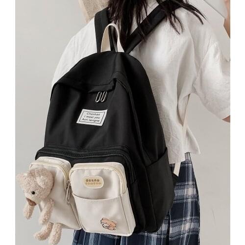 Student Girl Kawaii Backpack Fashion Ladies Book School Bag Harajuku Women Nylon Backpack Cute Badge Female Bear Bag College New