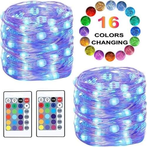 2020 5m 10m Led Christmas String Light RGB 16 Color Changing Fairy String Light Remote Wedding Patio Christmas Lamp USB Battery
