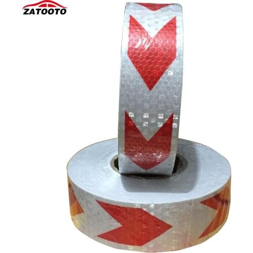 ZATOOTO 5CM*45M Red White Arrow Reflective Safety Warning Tape Conspicuous Reflective Wall Sticker Warning Tape For Truck Car