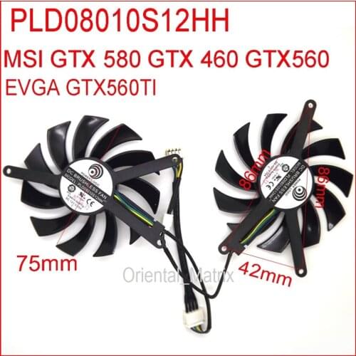 Free Shipping 2pcs/lot PLD08010S12HH 12V 0.35A 75mm For MSI GTX580 GTX460 GTX560 EVGA GTX560TI Graphics Card Fan
