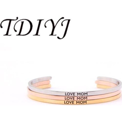 TDIYJ Stainless Steel Cuff Bracelets&Bangles Engraved Love Mom Bracelet For Women Jewelry 1pcs