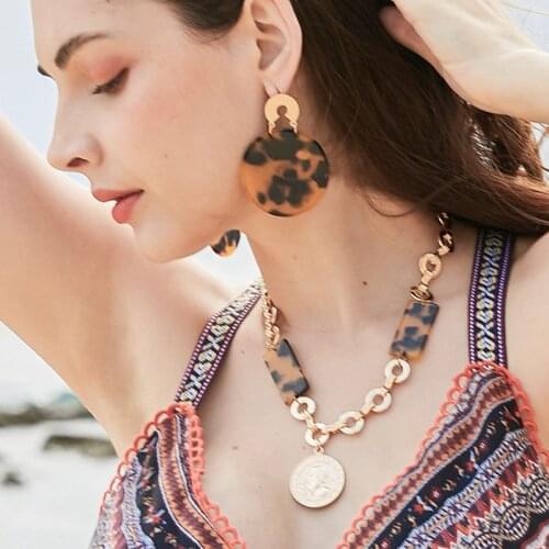 Coin Exaggerated Resin Acrylic Acetic Acid Jewelry Set Necklace & Earrings Statement Jewel Women Accessories Collares N19606