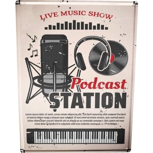 Star Music Headphones Podcast Poster Funny Sign Tin Art Wall Decor Vintage Aluminum Retro Metal Tin Sign Painting Signs 20x30cm