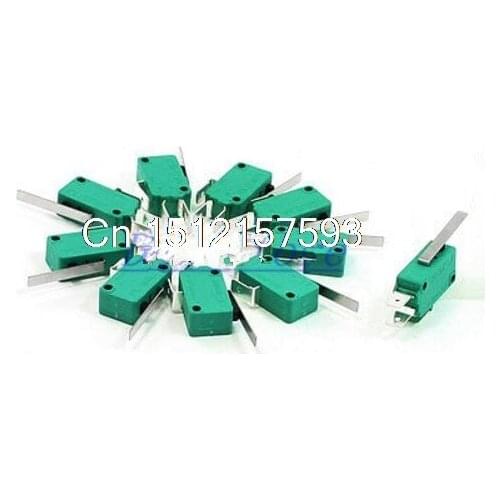 10pcs 250VAC 16A SPDT 1NO 1NC 3-Pin Short Straight Hinge Lever Microswitch Green