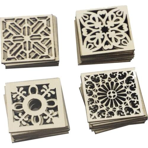 10pcs 40mm Chinese Style Retro Frame Wooden Pattern Round Square Scrapbooking Craft Handmade Accessory Home Decoration DIY