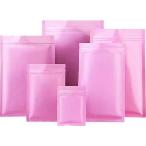 100Pcs/lot Matte Pink Aluminum Foil Zip Lock Food Gift Storage Bag Recyclable Zipper Self Sealing Package Pouches for Tea Powder