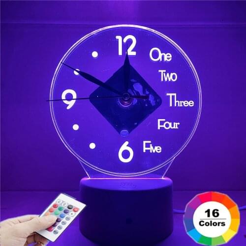 3D DIY Clocks LED Alarm Clock Lamp Decoration Night Light Acrylic Modern Desktop Clock Room Home Decor Horloge Gift 7 Color