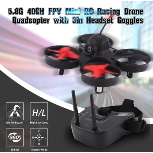 5.8G 40CH FPV Camera Mini RC Racing Drone Quadcopter Aircraft with 3in Headset Auto-searching Goggles Receiver Monitor