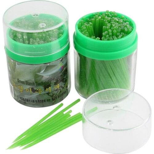 Beige/Green Korean Crystal Corn Starch Toothpick Mondadientes Edible Eco-Friendly Green 200pcs in Plastic Box Free Shipping
