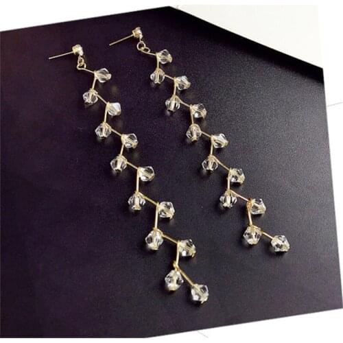 Bohemian Black White Crystal Dangle Long Earrings Fashion Handmade Long Tassel Earrings For Women Girl Jewelry Pendante Femme