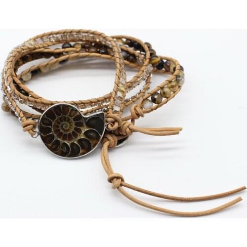 Conch focus bracelet with natural stone hand knitting vintage style for men and women free shipping