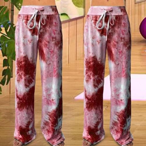 Gradient Print Wide Leg Pants Woman Drawstring Ankle-length Pants Female Loose Streetwear High Waist Women Trousers Female Pants