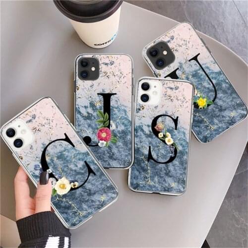Ottwn Vintage Flowers Letter A Z Phone Case For iPhone 12 12Pro Max 11 Pro Max X XR XS Max 7 8 Plus SE 2020 Soft TPU Back Cover