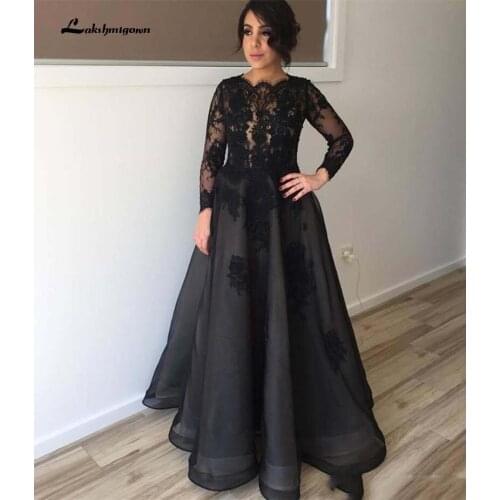 Black Mother Of The Bride Dresses Long Sleeve Floor Length Appliques Women Evening Party Gowns Mother Wedding Guest Dress