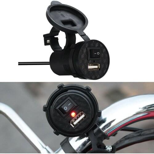 Motorcycle Bicycle Handlebar Mobile Phone Socket Switch USB Charger Holder Mount