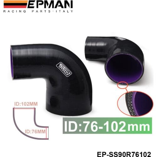 EPMAN - 3"-4" 76mm-102mm 4-Ply Silicone 90 Degree Elbow Reducer Hose BLACK For BMW e36 EP-SS90R76102