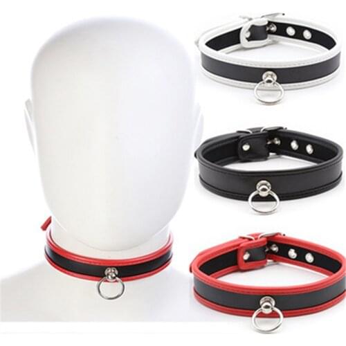Fetish Dog Slave Bondage Neck Collar PU Leather buckle neck cover with hoop collar BDSM Bondage Restraints Sex Collar for sex