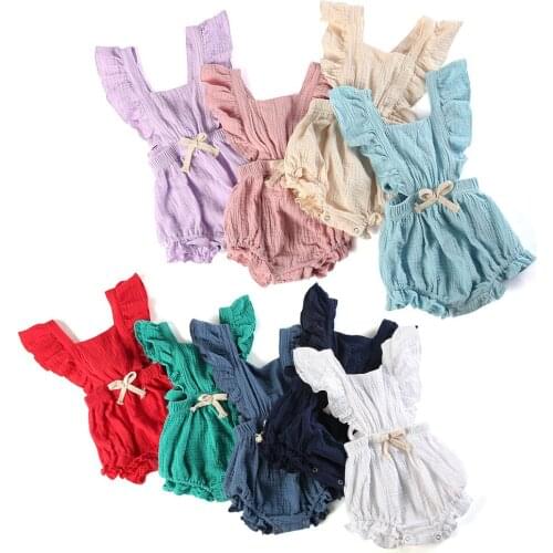 Newborn Girls Rompers Organic Cotton Ruffle Jumpsuit Sleeveless Baby Girl Clothes 0-12m for Summer and autumn