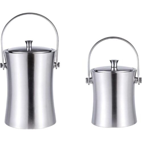 Stainless Steel Ice Cube Container with Lid and Tong Champagne Cooler Ice Bucket N0PA