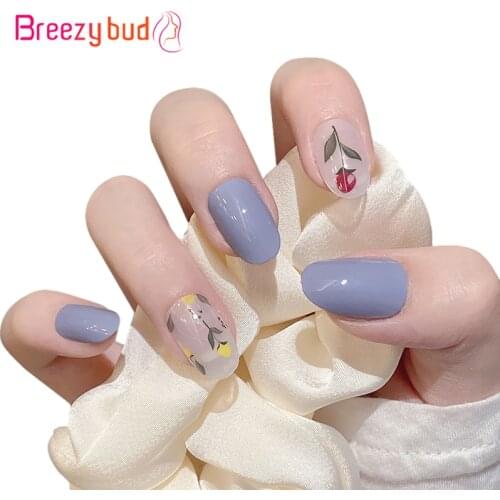 24pcs Flower Pattern False Nails Red Blue White Fake Nail With Glue Full Cover Nail Tips Press On Nails Fingernail Decoration