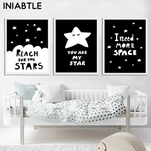 Baby Nursery Wall Art Space Star Black White Canvas Poster Print Cartoon Painting Nordic Kid Picture Children Bedroom Decoration