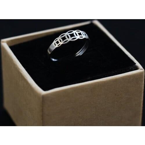 New Retro 925 Sterling Silver Copper Coin Ancient Coin Hollow Lucky Opening Adjusting Tail Ring Ethnic Style Jewelry Accessories