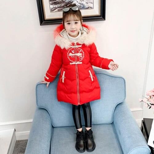 New Sale 2 Colors Down Cotton Parkas Girls Warm Fur Collar Baby Girl Outwear For Girls 3T-12Yrs Casual Hooded Jackets Outerwear