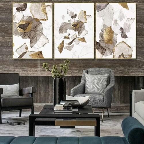 Gold and Black Blocks Posters and Prints Abstract Canvas Painting On The Wall Irregularity Shape Picture for Living Room Decor