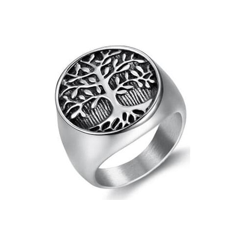 Lucky Viking Runes Amulet Tree Life Men Ring Signet Seal Titanium Stainless Steel Male Rings Wedding Punk Rock Hip Biker