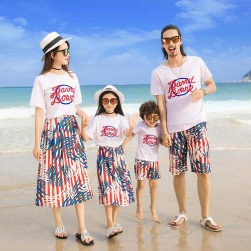 Family Clothing Summer Bohemian Style Father Son T-Shirt Shorts Mother Daughter T Shirt And Skirt Cotton Family Matching Outfit