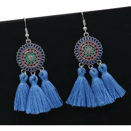 Retro Disc Earrings European and American exaggerated exotic flavor Tassel Earrings female Bohemian national style ear Huan