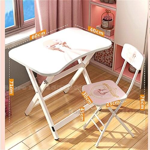 Follding Dinner Table & Chiar Set for Kids Durable Safe Plastic Mini Desks Ajustable Height Cartoon Design Children Furniture