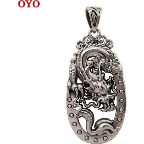 100%999 Sterling Silver Vintage Thai Silver Dragon Pendant Male Personality Trendy Domineering Dragon Zodiac Pendan
