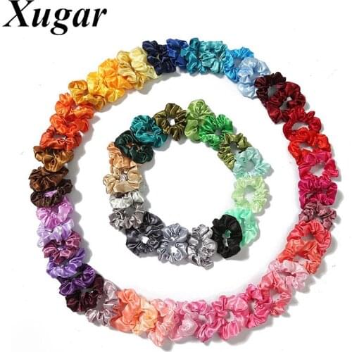 Xugar 60Pcs/Lot Women Silk Scrunchies Hair Bands for Girls Solid Hair Tie Rubber Bands Gum for Head Band Hair Accessories