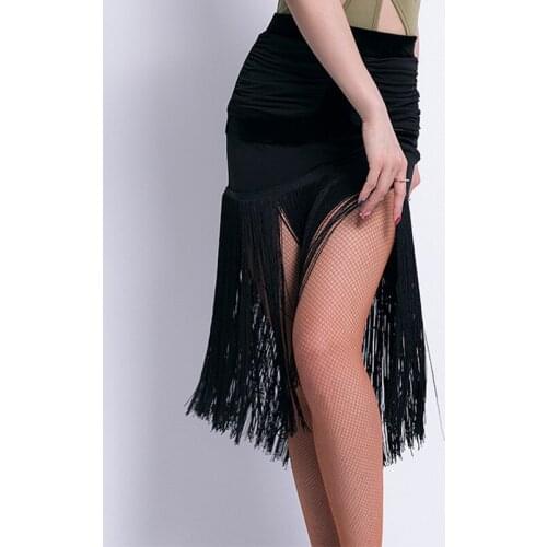 Sexy Latin Dance Skirt Women Tango Salsa Cha Cha Samba Rumba Performance Fringe Outfit Ballroom Practice Dancing Wear DF1579