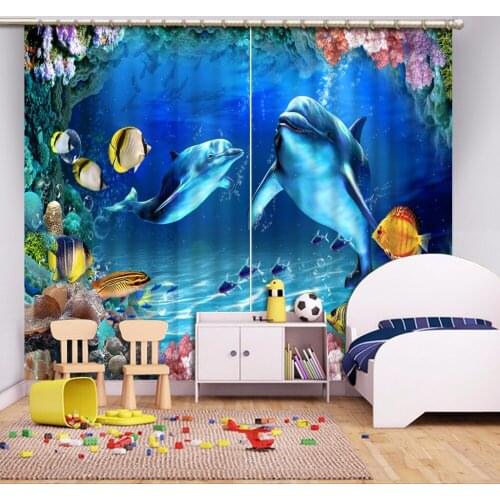 Custom Any Size 3D Curtain Blue Ocean Coral Dolphin Window Curtain Living Room 3D Bathroom Curtain 3D Curtain Blackout