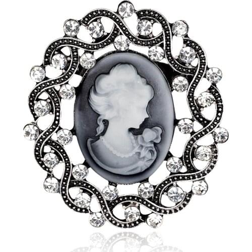 Vintage Gothic Style Head Cameo Crystal Diamante Brooch Pin for Women Wedding Brooch Bouquet Birthday Gift Jewelry AF036