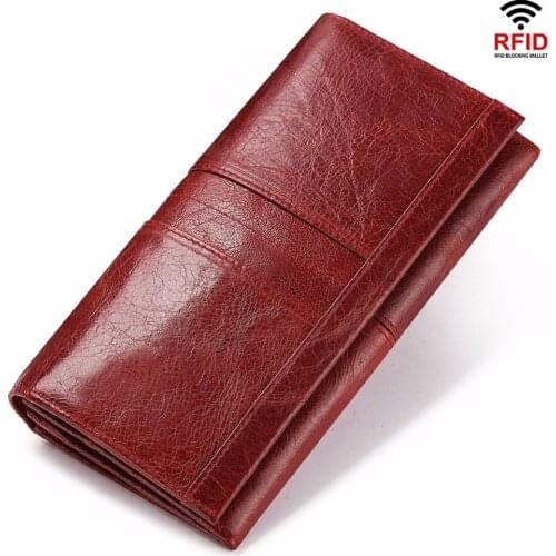 Rfid Long Wallet Women Genuine Leather Female Designer Purse Luxury ID Credit Card Holder Cell Phone Coin Pocket Money Bag