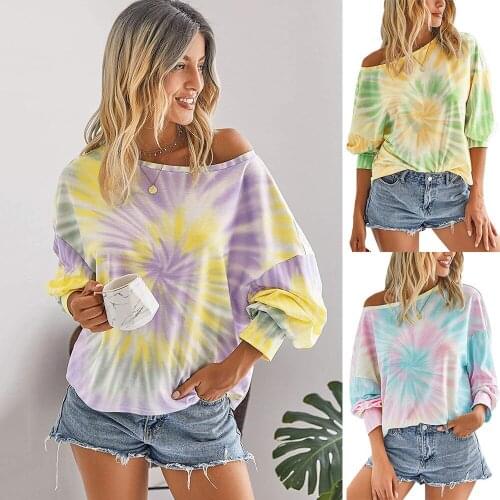 Autumn 2020 womens new multi color casual long sleeve crew neck Sweatshirt loose print top fashion tie dye plus size top